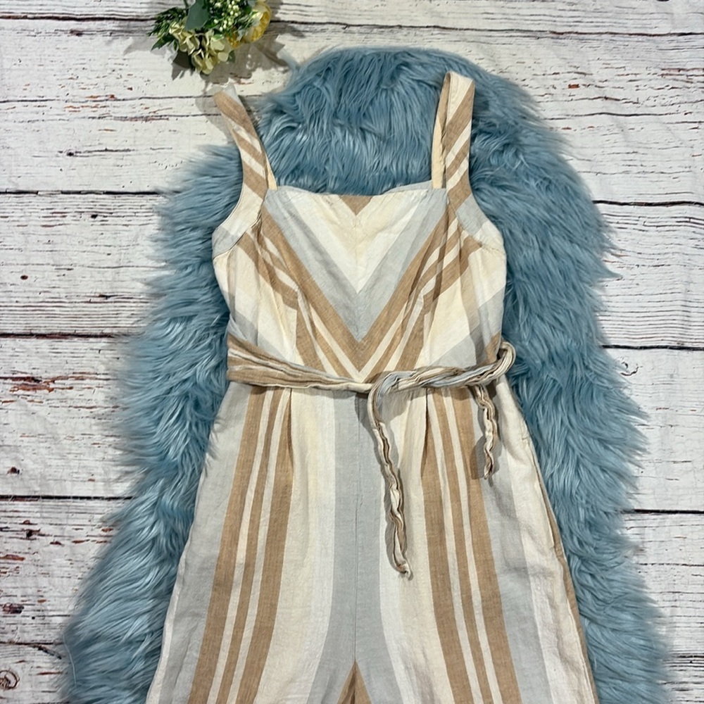 Anthropologie Savannah striped jumpsuit tie front neutral - Picture 7 of 11
